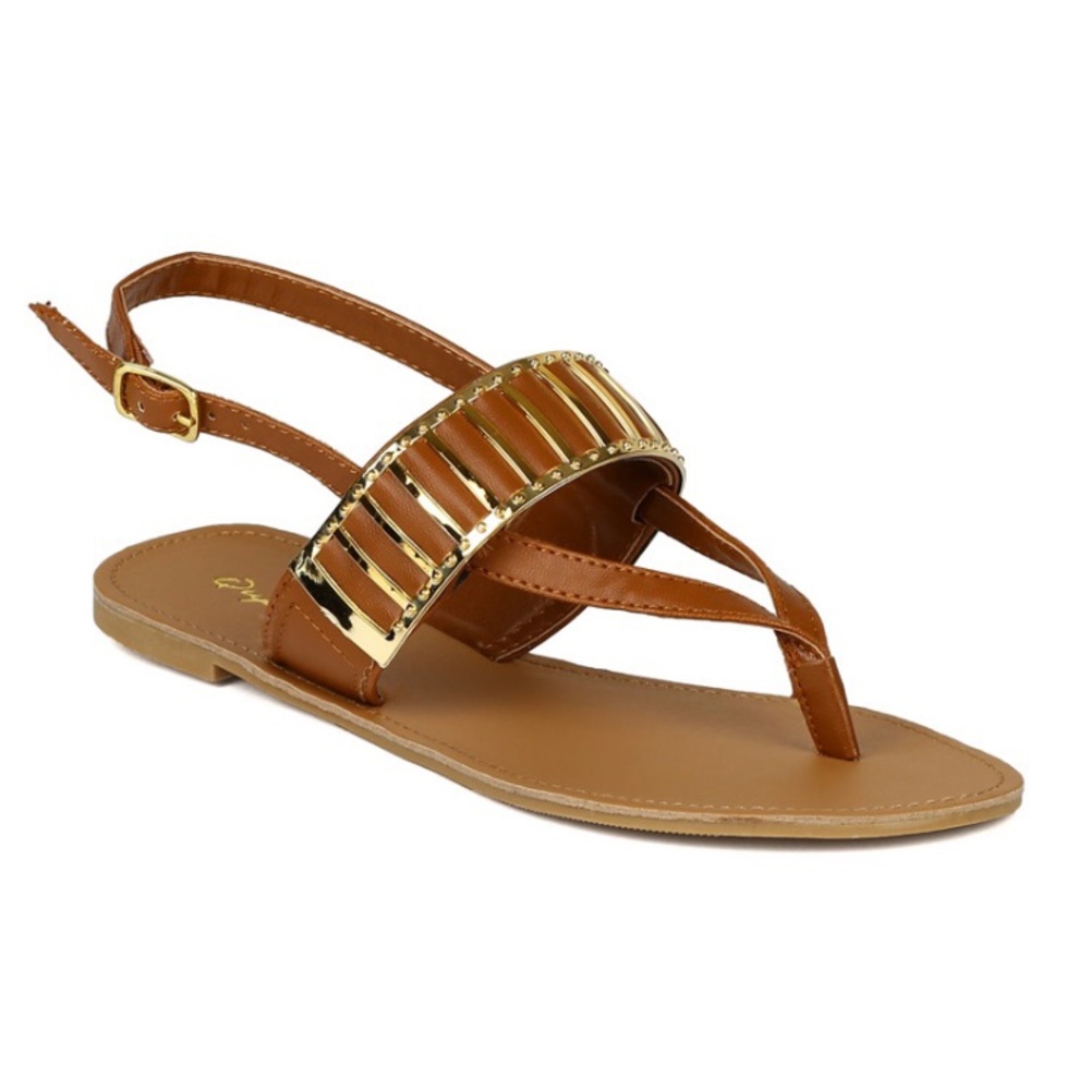 Metallic Embellished Sling Back Thong Flat Sandal